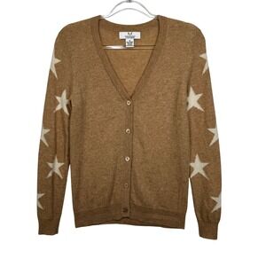 Magaschoni Cashmere Cardigan Womens M Camel Brown Excellent Star Sleeve V-Neck